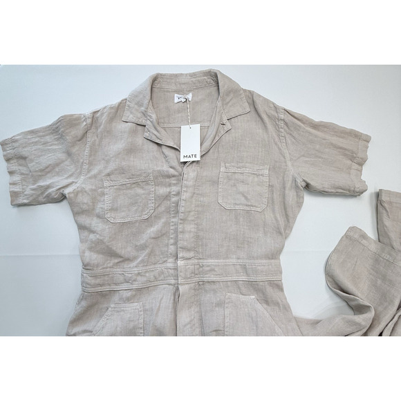 Mate the Label Linen Utility Jumpsuit Womens Size M Beige Neutral Minimalist NWT - Picture 3 of 8